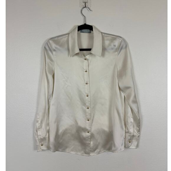 Ravella Milano Luxury Silk Satin Gold Button Down Quiet Luxury Blouse Medium - Picture 2 of 6